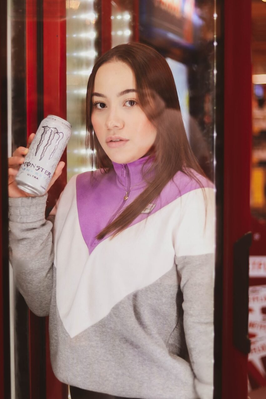 supermarket, woman, drinking