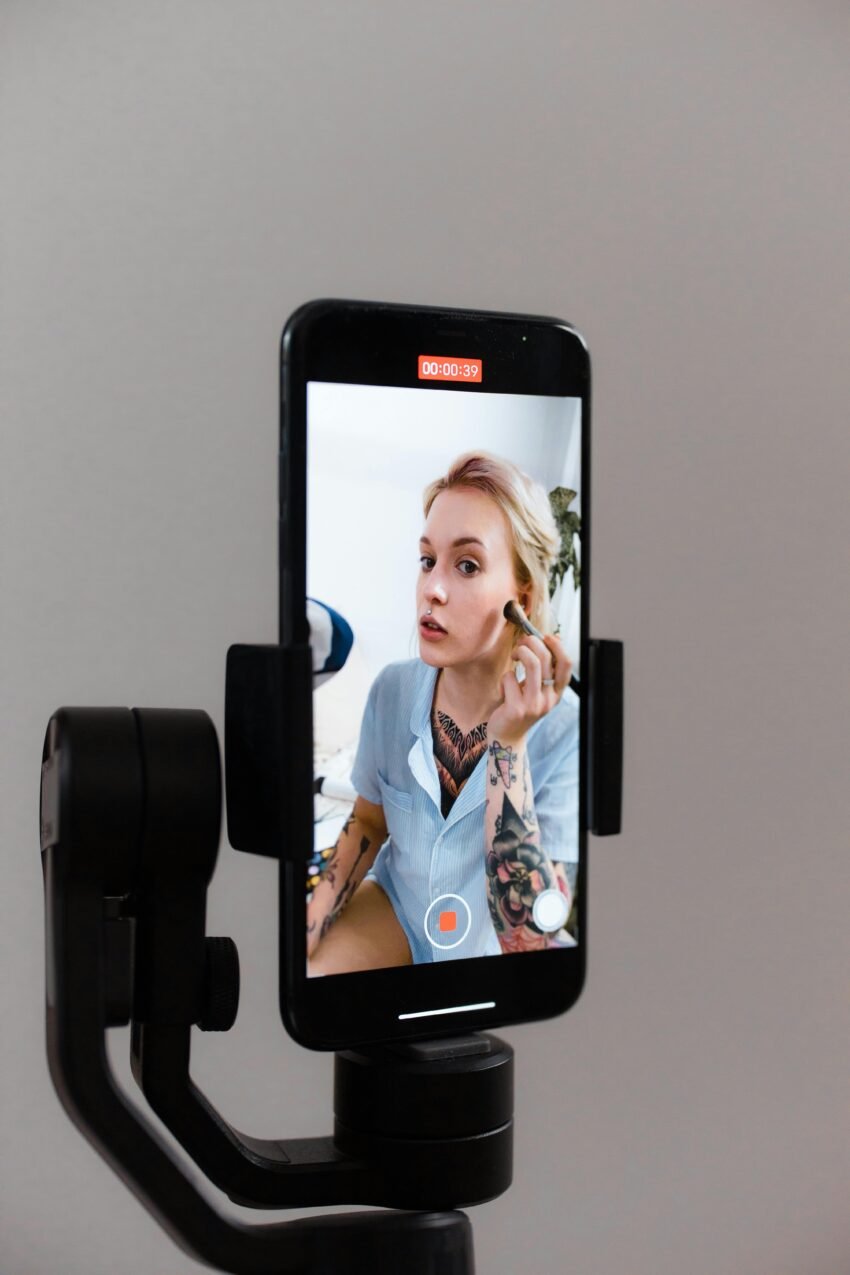 Woman Using an Android Phone on a Gimbal